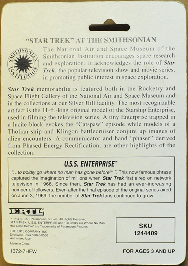 ERTL Star Trek Enterprise - Smithsonian Museum Back