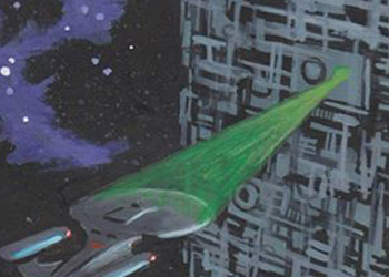 David Day Sketch - USS Enterprise NCC 1701-D and Borg Cube